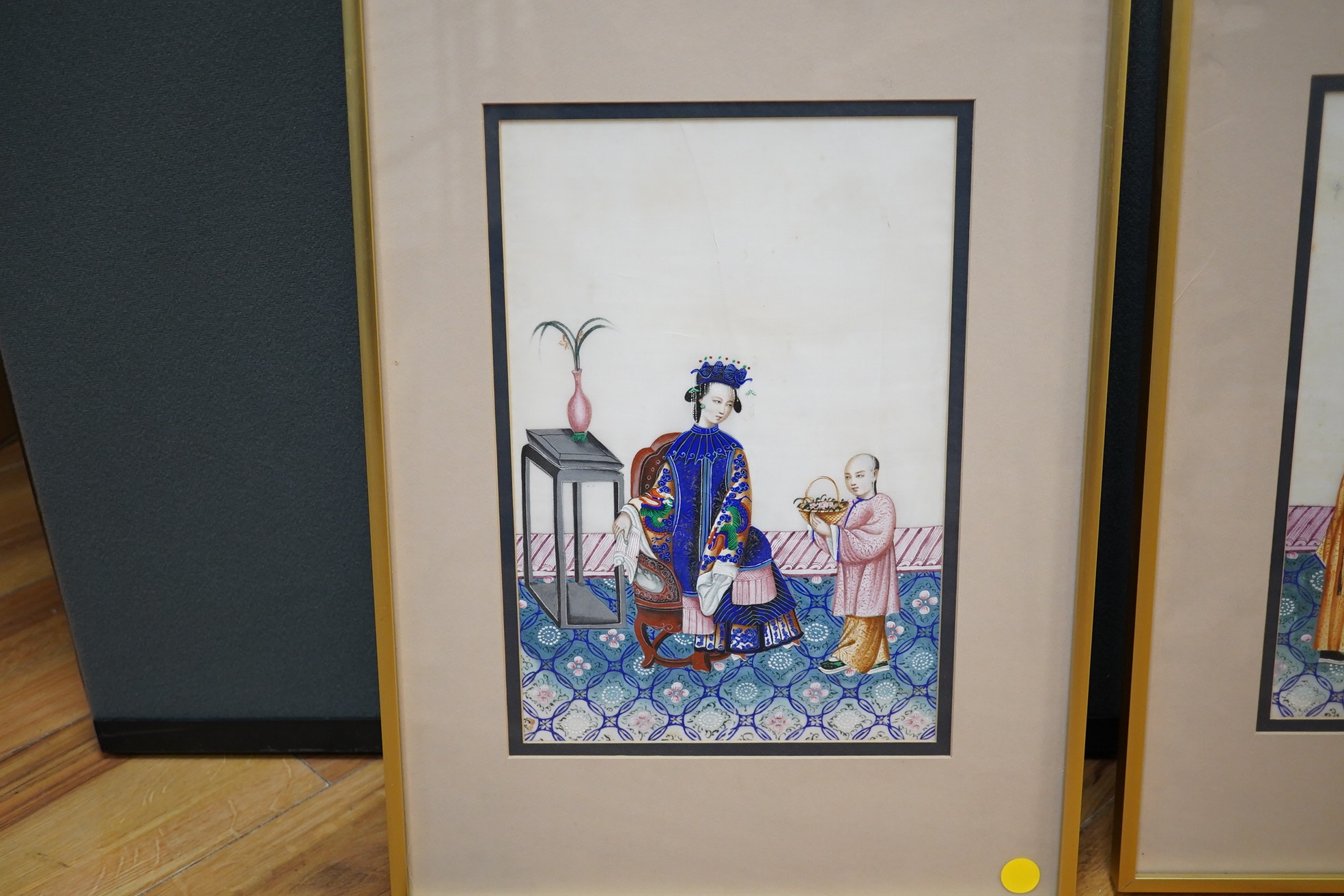 19th century, Chinese school, two pith paintings, Figures and attendants, 29 x 19cm. Condition - fair, some tears